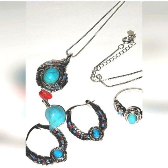 Vintage ladies Feather boho style jewelry set - Picture 9 of 10